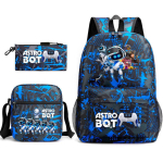 Uus astrobot, kosmilise robotiga, kolmeosaline komplekt, koolikott, &otilde;lakott, pliiatsikott, seljakott. 17 inch backpack
