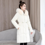 Uus puuvillase polsterdusega jakk naiste pikk slim s&uuml;gis-talvine karvase kapuutsiga puuvillase polsterdusega jakk XXXL