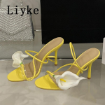 Mood Liyke Kollakasrohelised Rihmaga Naiste Seksikad Slingback Sandaalid Mood Avatud Varbaga Hommikuse Hiilguse Disain K&otilde;rged Kontsad Peokingad 35 kollane