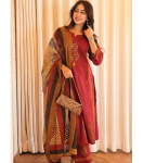 India Naiste Disainer Kurta P&uuml;kside ja Dupattaga Komplekt Bollywoodi Top Tuunika Kurti Salwar Kameez &Uuml;likond 3XL punane