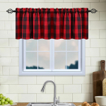 Puhvli ruuduline pleed aknakatte punane ja must talumaja disain aknakaunistusdekoor kardinad varrukaga aknakatte k&ouml;&ouml;gile W145XH60cm