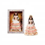 Poup&eacute;e D&iacute;a De Muertos - Barbie - Robe couleur cr&egrave;me &agrave; volants - Couronne de fleurs - Maquillage calavera - Articul&eacute;e