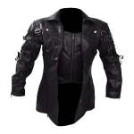 Uus Steampunk meeste gooti Trench Coat nahkjakk Punk Style Biker Jacke S&uuml;gistalvine motojope XXXXXL must