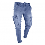 MakeWishes Denimi meeste mood p&otilde;hjusliku taskuga lukuga Slim Fit t&uuml;keldatud teksap&uuml;ksid pikad teksap&uuml;ksid XXXXL helesinine v&auml;rv