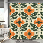 Oranž lilleline du&scaron;ikardin Retro roheline taim vannitoakardin Retroklassikaline vannituba Dekoratiivne kangas Veekindel du&scaron;ikardin 2pcs*90x180cm