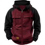 Meeste moodne pikkade varrukatega kapuutsiga avar dressipluus, mitme taskuga jakk S veini