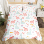 Roosad dinosaurus-tekikotid lastele t&uuml;drukutele Queen kerge tekikate 2 padjapuuriga koomiksiloomad voodipesukomplektid ilma tekita EU Single(135*200cm)3pcs