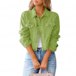 Naiste Cropped Denim Jakk Vabaaja N&ouml;&ouml;pidega Pikkade Varrukatega Mantel S&uuml;gis Kevad L&uuml;hike Jean Shacket Taskutega XL