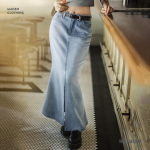 Vintage Denim Merineitsiseelik Peseblue K&otilde;rge L&otilde;hikuga Kitsa L&otilde;ikega Retro Pikk Seelik S sinine