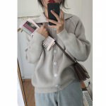 Vintage kootud kardigan naiste Korea moe &uuml;lisuur sviiter Elegantne vaba vabaaja Universaalne pikkade varrukatega topid jakk L hall v&auml;rv