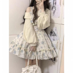 Magus Lolita stiilis 2-osaline kleidisett Naistele Roosa Vibu Kootud Jakk Kawaii Lilleline Minikleit Naissoost Rannapeo &Uuml;likond XS sinine