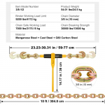 SucceBuy 2 tk Kinnitusahel 3/8 -1/2 Ratchet Koormakinnitused Haaratskonksudega G80 Ahelad Veoauto Kinnitamiseks Vedamiseks