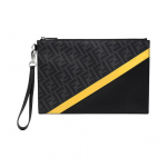 Fendi Monogrammi Logo FF Muster V&auml;rviplokk Triibuline Kaetud Randmepael L&otilde;uendi ja Nahast Sidur Meeste Sidur Must Hall Kollane 7N0110-A9XS-F0R2A Basic Set (Bag+Dust Bag)