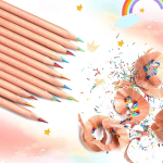 Xiaohongshu stiilis gradient vikerkaarev&auml;rviline pliiatsikomplekt - mitmev&auml;rvilised musta puidust pliiatsid &otilde;pilastele 7-Color Core Rainbow Pen