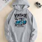Meeste kampsun Vintage auto mood tr&uuml;kitud kevad-s&uuml;gis meeste vabaaja pusa XXXL helehall v&auml;rv