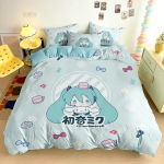3D Prindi Jaapani Anime Hatsune Miku Voodipesukomplekt Kawaii T&uuml;drukute Tekikoti Komplekt &Uuml;he Inimese Twin T&auml;iskasvanu Queen King Suurus 140X200CM