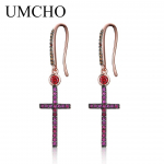 UMCHO loodud Ruby Cross k&otilde;rvar&otilde;ngad Solid 925 Sterling Silver K&otilde;rvar&otilde;ngad Naistele Pulmad Kihlusavaldused Ehted