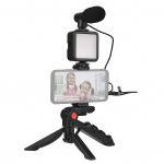Nutitelefoni videologi komplekt Mini LED-videovalgusti + kardioidmikrofon + pikendatav telefoniklamber + statiiv must