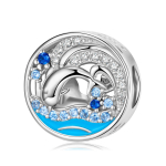Ehtne 925 Sterling H&otilde;bedane Sinine Meremaailm Shark Embrace Love Heart Dolphin Collection Charms Love Ripats, mis sobib v&otilde;luk&auml;ev&otilde;ru helmestega