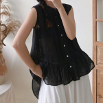 Johnature Ramie varrukateta naiste s&auml;rgid vabaaja lihtsad &uuml;hev&auml;rvilised ebaregulaarsed k&otilde;ik sobivad &otilde;hukesed pluusid One Size must