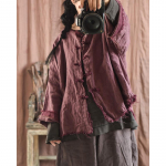 Johnature Naiste vintage linane &uuml;hev&auml;rvilised jakid, n&ouml;&ouml;bid Hiina stiilis naiste riided, s&uuml;gisese pikkade varrukatega mantlid One Size tumelilla v&auml;rv