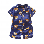 Beebi pidžaamad poiste t&uuml;drukute kaheosalised satiinist magamisriided suvised l&uuml;hikeste varrukatega + l&uuml;hikesed p&uuml;ksid M tumesinine