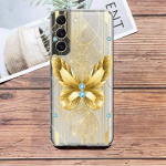 Kuldne Butterfly Flower l&auml;bipaistev &uuml;mbris Samsung Galaxy S23 S22 S21 S20 Fe Ultra S10 S9 S8 Plus 10e S10lite Note 10plus 20ultra jaoks Samsung S20 FE 5G