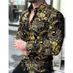 2024 Euroopa ja Ameerika &Uuml;hendriigid Uus kevadine meeste pikkade varrukatega s&auml;rk pluss suuruses s&auml;rk Gradient &otilde;hukese geomeetrilise tr&uuml;kiga vabaaja s&auml;rk S kuld