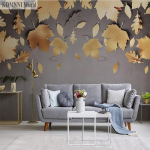 Moodne 3D Kuldse lehe seinamaaling Elutoa Diivan Magamistoa Tausta Taustapilt Dekoratsioon 3D Seinamaal 200 cm(W) x 140 cm(H)