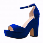 Suvised pahkluu rihmaga sandaalid 12 cm naiste pumbad Seksikad Peep Toe Square k&otilde;rged kontsad Naiste kingad Flock Platform Pulmakingad 42 sinine