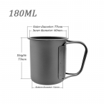 Titaanisulamist kohvitass kaanega Camping Kokkupandav k&auml;epide Titanium Cup &Uuml;likerge veetass v&auml;litingimustes puhtast titaanist tass 180ml hall