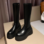 Krazing Pot Cow nahast s&uuml;gistalvised kingad &uuml;mmargused varbad, paksu p&otilde;hjaga naiste platvorm, veniv reie k&otilde;rged saapad 39 must