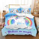 Unicorn mustriga voodipesukomplekt, udusulgedega tekikott, magamistoa tekikott, padjap&uuml;&uuml;r, &uuml;he-/kaheinimesevoodi, t&auml;issuuruses kodukaunistusega voodipesu Baby 100x135cm