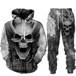 Lahe 3D Skull Print Meeste Pusad Kampsunid &Uuml;likonnad Mood Meeste Spordidress S&uuml;gis- ja Talvine kapuutsiga p&uuml;ksid Kaheosaline komplekt S gray
