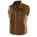 Meeste talvine ja s&uuml;gisene PU-nahast vestid fliisist mitu taskut vana mootorrattavest Moodne varrukateta &otilde;huke jakk S khaki