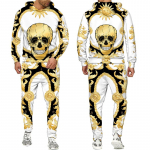 Uudne Skull Flower 3D prinditud 2-osaline dressikomplekt meeste lahe kapuuts + p&uuml;ksid s&ouml;rkimiskost&uuml;&uuml;m Unisex hip-hop vabaaja t&auml;navariided 6XL valge