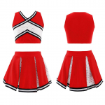 T&uuml;drukute 2-osaline keskkooli cheerleadingi vormikost&uuml;&uuml;m, t&auml;ielik kost&uuml;&uuml;m Cosplay v&auml;ljam&otilde;eldud kleit 3-4 Years punane