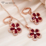 Mood kuupmeetrist tsirkooniumoksiidist punased lilled rippuvad k&otilde;rvar&otilde;ngad ehtekomplektid naistele roosa kullav&auml;rvi ripats kaelakee