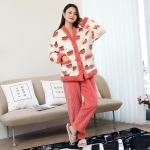 Flanellist sametpidžaamad naiste s&uuml;gis- ja talvekorea Kawaii magus paks soe pehme V-kaelusega pullover, pikkade varrukatega kaheosalised koduriided M