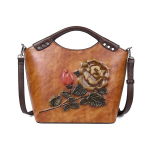 Ehtsast nahast naiste k&auml;ekotid Vintage Rose Reljeefsed &otilde;lakotid Naiste mood Crossbody kott 27cm*13cm*33cm kollane
