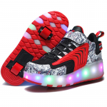 Eemaldatava rattaga poiste/t&uuml;drukute topeltrattalised helendavad tossud v&otilde;ivad olla laste tossud rulluisutamiseks m&otilde;eldud rulluisusaabasteks 36 must/punane