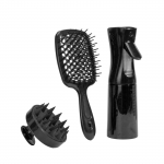 &Scaron;ampooniharjaga peanaha massaaž + pihustuspudeli dosaator + Skeleton Comb Styling siluv kamm must