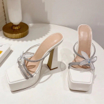 Eilyken Uus Suvine Gladiator Crystal Kitsas Rihmaga Naiste Sussid Moodisain ruudukujulise varba platvormiga k&otilde;rged kontsad kingad 35 valge