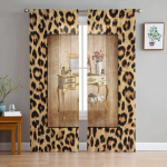 Leopardprinteriga kaasaegsed kardinad elutuppa L&auml;bipaistvad t&uuml;llkardinad Magamistoa aksessuaaride sisekujundus W135 x H114cm