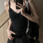 Mustad Camisoles Naiste Y2k Topid Kuumad t&uuml;drukud Seksikad pitsilised Punk T&auml;navar&otilde;ivad Mood Suvel k&auml;rbitud r&otilde;ivad &Otilde;hukesed K&otilde;ik sobivad Armas Mujer S must