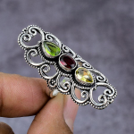 Natural Mozambique Garnet, Citrine Gemstone 925 Sterling Silver Ring Size 7 e9l52