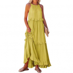 Maxi kleit, plisseeritud kihiline &auml;&auml;ris, tasku disainiga varrukateta &uuml;hev&auml;rviline Boho naiste &otilde;&otilde;nsas sidemega Elegantne kleit peokleit M roheline
