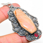 Natural Pink Opal, Garnet Gemstone 925 Sterling Silver Pendant 3.07 k8f46