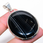 Natural Banded Agate Gemstone Handmade 925 Sterling Silver Pendant 2.21 t2u56