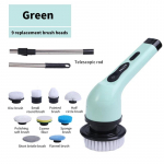 9-in-1 Multifunctional Wireless Electric Cleaning Brush Household Kitchen Bathroom Brush USB Handheld Rotating Cleaning tools valge